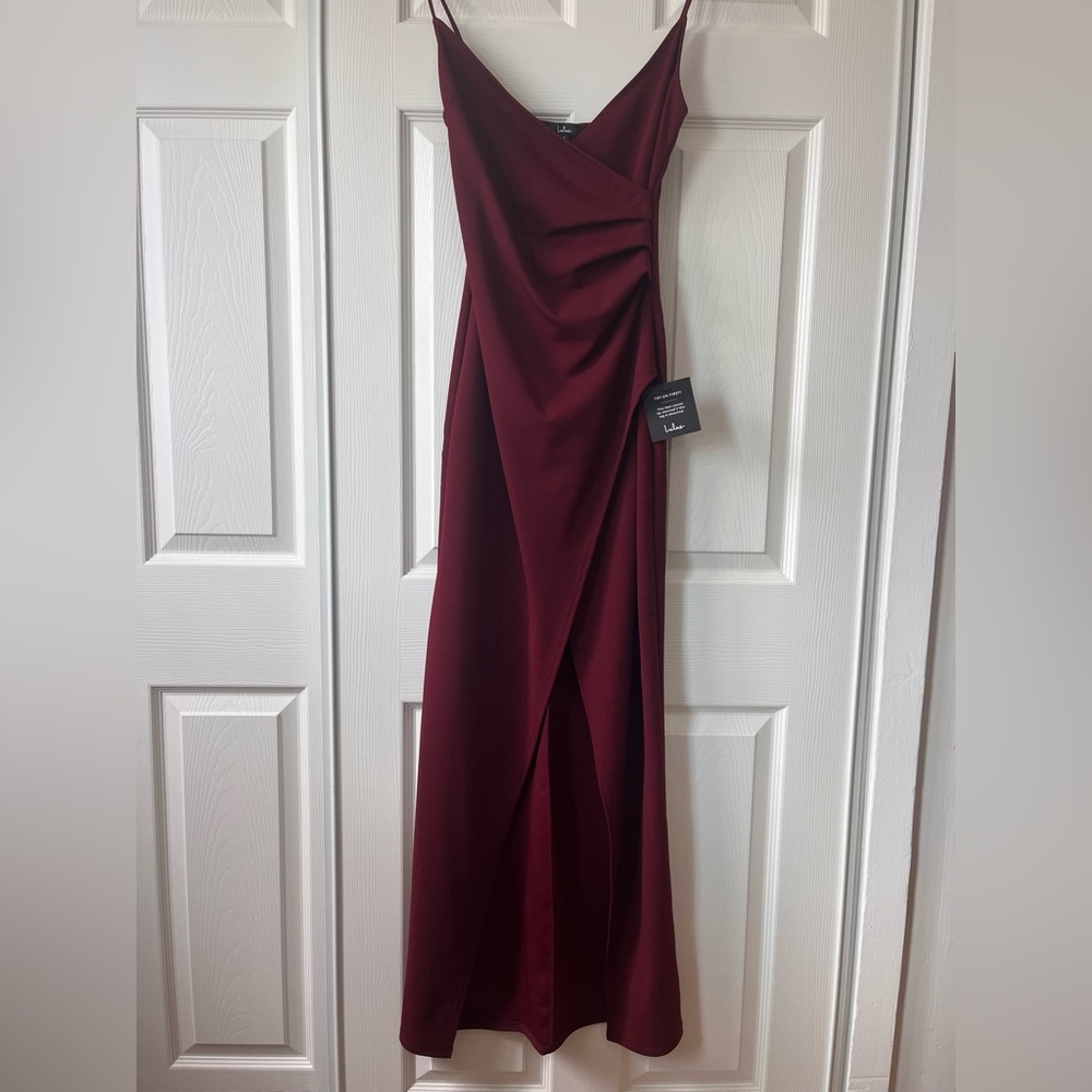 Size Small Maroon Leg Slit Dress From Lulus